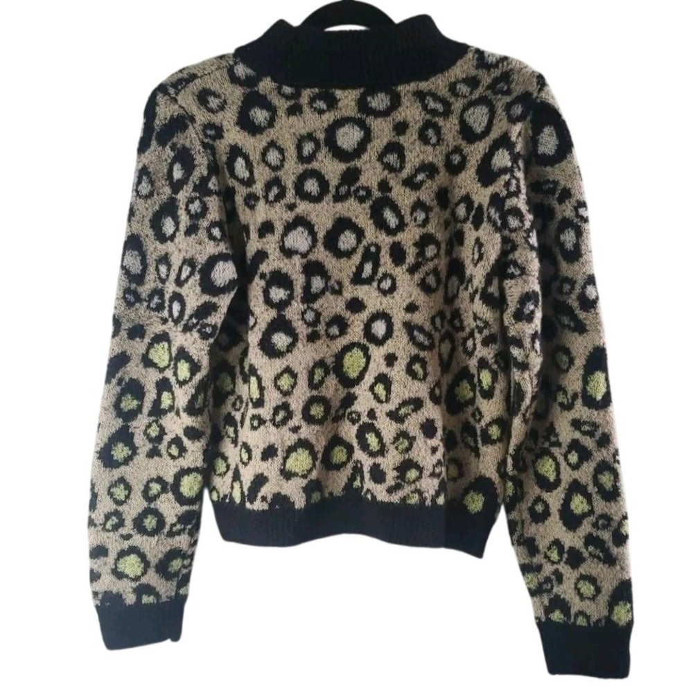 Womens Eyeshadow‎ Size M Leopard Print Fuzzy Knit Mock Neck Sweater Neon Green